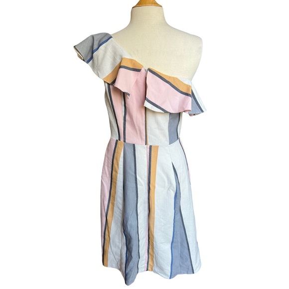 ASOS One Shoulder Ruffle Striped Dress - Picture 9 of 16